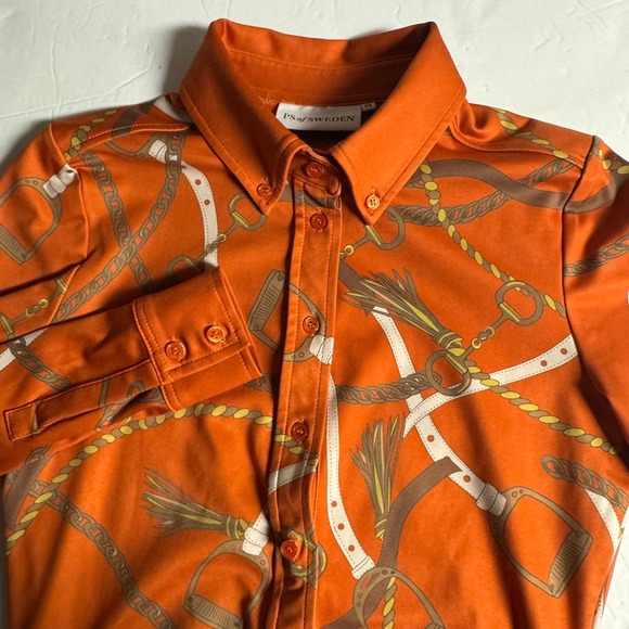 PS of Sweden Tops - PS of Sweden Hermine Magic Shirt Orange Equestrian Print Top XS 40025-315